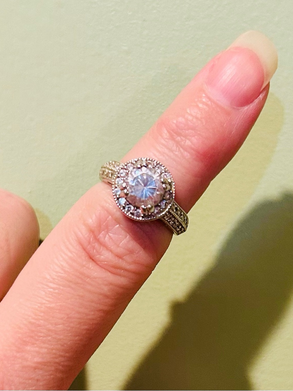 Silver Halo CZ Engagement Ring - Clear/White Center Stone Size 7